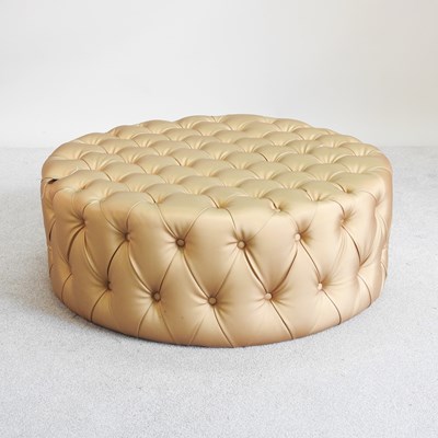 Lot 80 - A gold satin upholstered pouffe, of circular...