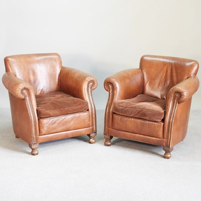 Lot 72 - A pair of modern brown leather upholstered...