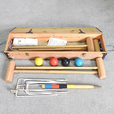 Lot 91 - The Times croquet set, in a wooden case, 108cm...