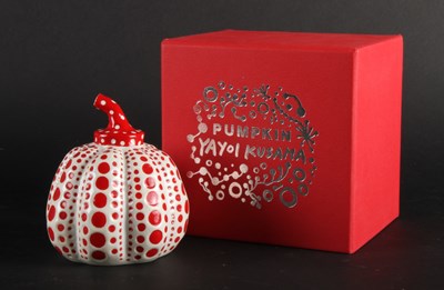 Lot 174 - Yayoi Kusama (Japanese, b. 1929), a red and...