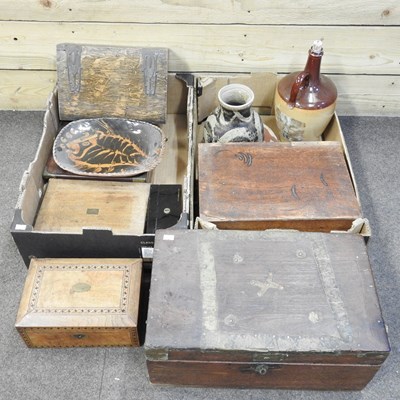 Lot 374 - A large 19th century oak sewing box, 44cm wide,...