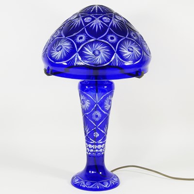Lot 161 - A Bohemian blue overlaid cut glass table lamp...