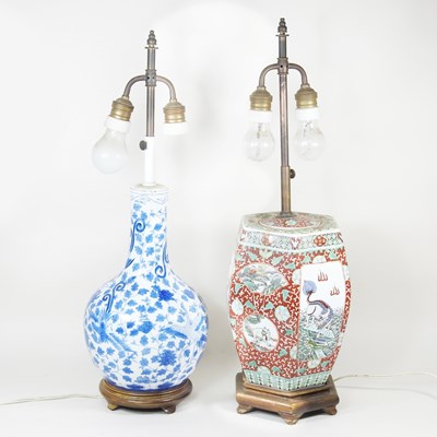 Lot 320 - A Chinese porcelain table lamp, together with...