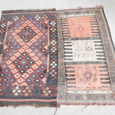 Lot 481 - A Persian kilim rug, with coloured diamond...