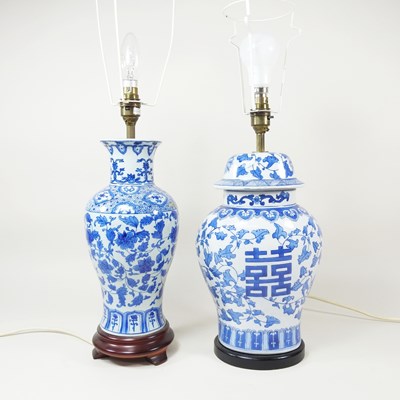 Lot 123 - A Chinese blue and white porcelain table lamp,...