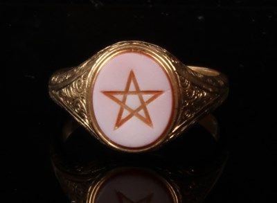 Lot 106 - A yellow metal sardonyx signet ring, the stone...