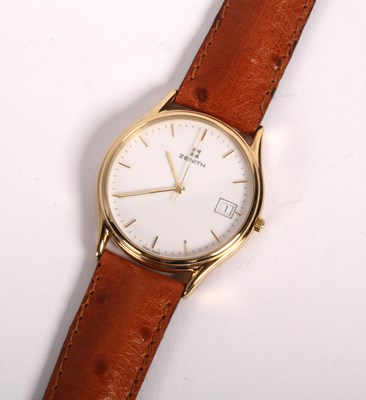 Lot 190A - A Zenith gent's wristwatch, the white dial...