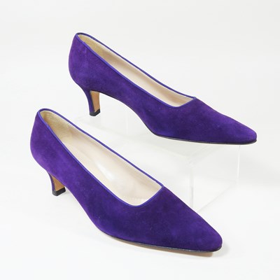Lot 644 - A pair of Manolo Blahnik purple suede kitten...