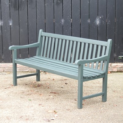 Lot 178 - A green painted wooden garden bench