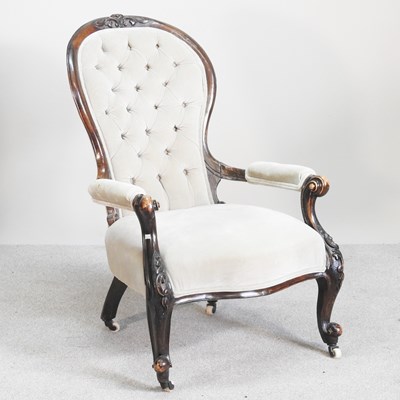 Lot 319 - A Victorian cream upholstered button back...
