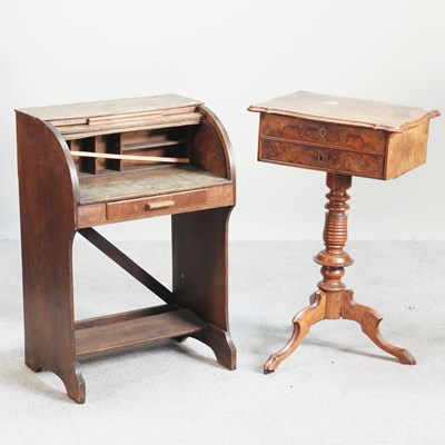 Lot 325 - A 19th century walnut work table, on a tripod...