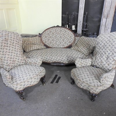 Lot 1 - A Victorian mahogany and floral upholstered salon suite