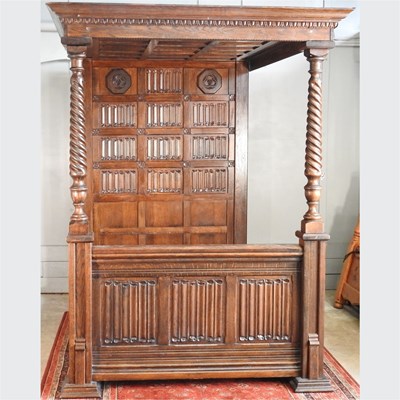 Lot 46 - A carved oak four poster bed, of large...