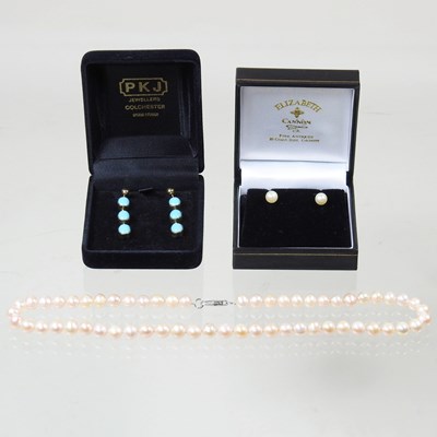 Lot 219 - A pair of turquoise pendant earrings, boxed,...