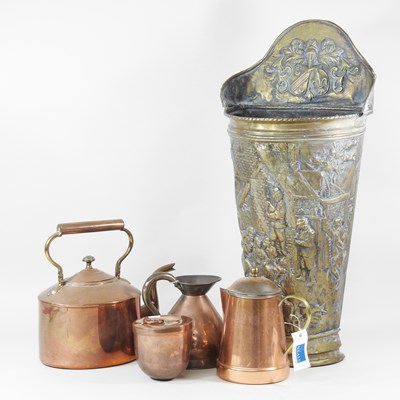 Lot 290 - A French brass grape hod carrier, with relief...