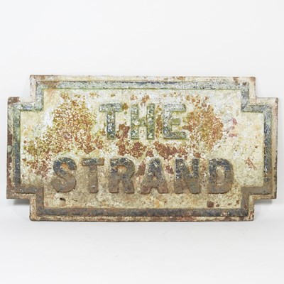 Lot 104 - An old cast iron road sign, THE STRAND, 62 x 33cm