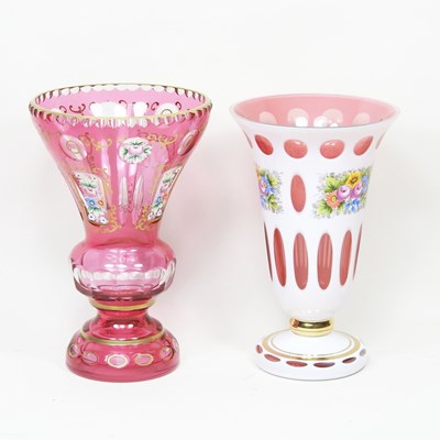 Lot 209 - A Bohemian overlaid cut glass vase, of flared...