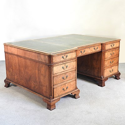 Lot 65 - A good walnut twin pedestal partner's desk,...