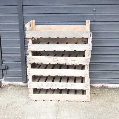 Lot 556 - A collection of six wooden fruit trays, 76cm...