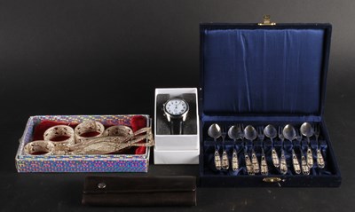 Lot 139 - Filigree work napkin rings, tongs and forks...