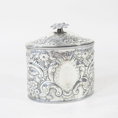 Lot 8 - A George III silver tea caddy, of oval shape...