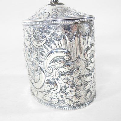 Lot 8 - A George III silver tea caddy, of oval shape...