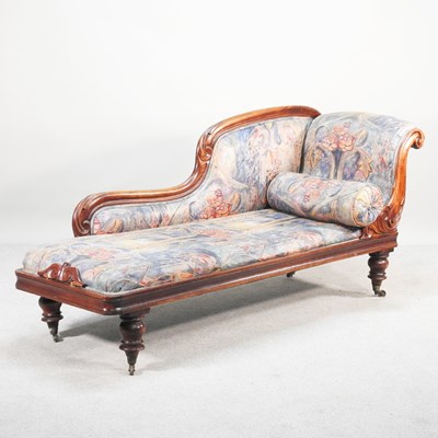 Lot 422 - A Victorian chaise longue, upholstered in...