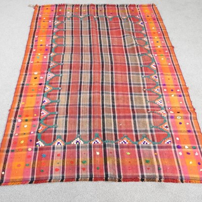 Lot 458 - A Persian jajim kilim, on a chequered red and...