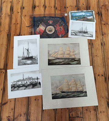 Lot 645 - A pair of lithographs of full-rigged ships,...