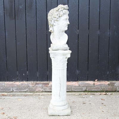 Lot 87 - A cast stone head of David, on a column base,...