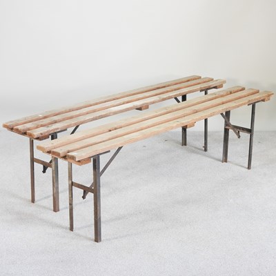 Lot 117 - A pair of folding benches, on metal bases (2)