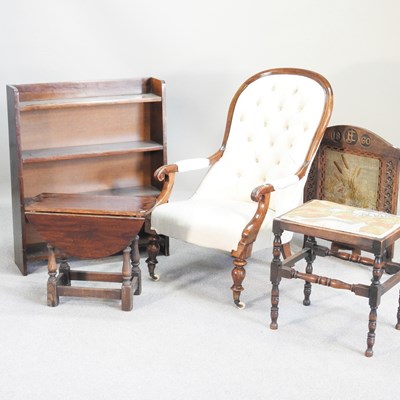 Lot 410 - A Victorian cream upholstered armchair,...