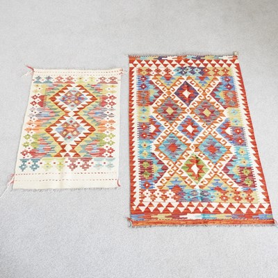 Lot 266 - A Persian kilim rug, 126 x 80cm, together with...