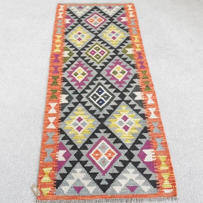 Lot 269 - A Persian kilim runner, with hooked lozenges,...