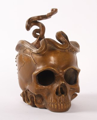 Lot 378 - A bronze vase, in the form of a skull and snake