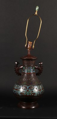 Lot 339 - A Chinese bronze and cloisonne table lamp