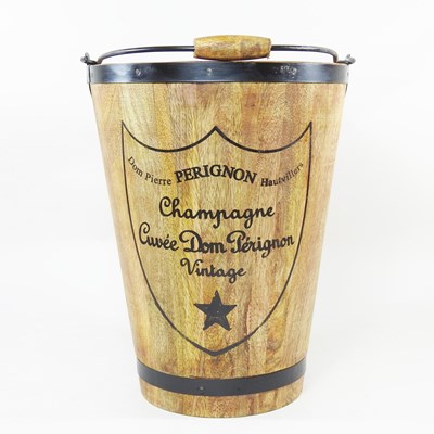 Lot 94 - A wooden champagne bucket, with a swing handle,...