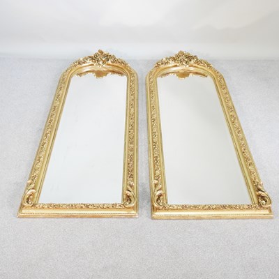 Lot 534 - A pair of large gilt framed arched wall...