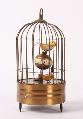 Lot 350 - A brass birdcage automaton clock