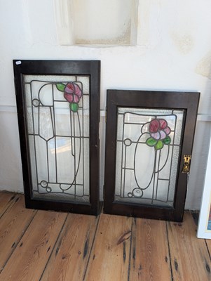 Lot 654 - Two stained glass panels, 64 x 40 and 78 x...