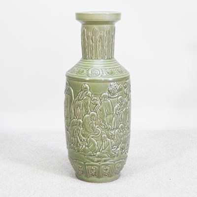 Lot 59 - A large Chinese celadon glazed vase, decorated...