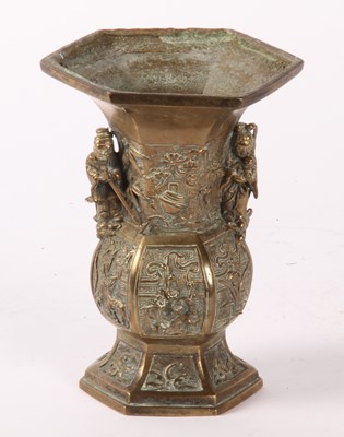 Lot 173 - A Chinese bronze vase, of hexagonal form,...