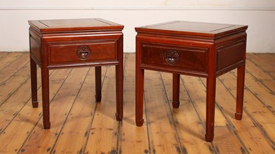 Lot 402 - A pair of Chinese hardwood low occasional tables