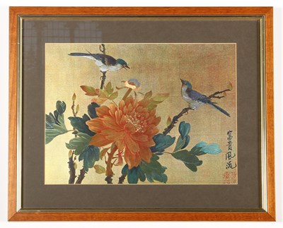 Lot 530 - A Chinese silkwork picture of flowers and birds