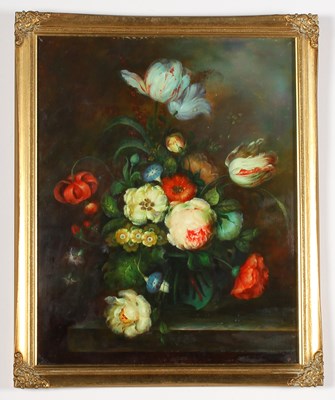 Lot 603 - English School, still life of flowers, oils,...