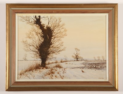 Lot 387 - James Wright (b.1935), 'Pheasants in Snow',...