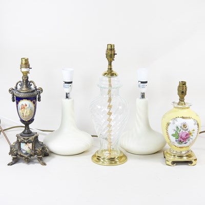 Lot 215 - A Dresden style porcelain table lamp, on a...