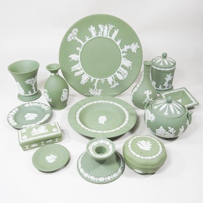 Lot 377 - A collection of Wedgwood sage jasperware items,...