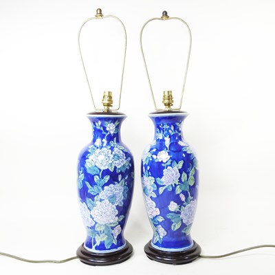 Lot 362 - A pair of Chinese porcelain table lamps, each...
