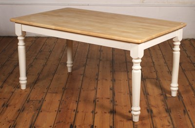 Lot 340 - A beech dining table, on a painted base, 153 x...